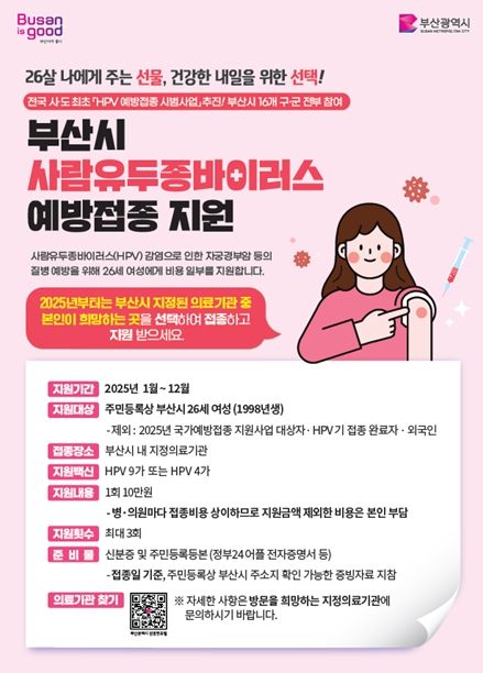 26세(1998년생) 여성 올해 연말까지만 사람유두종바이러스 예방접종 지원